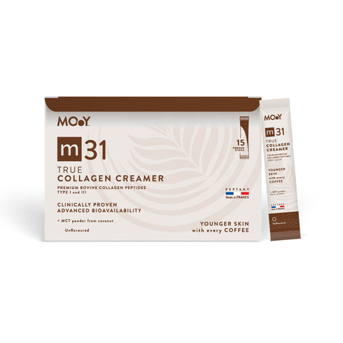 m31 True collagen creamer, colagen hidrolizat bovin premium monodoza, dovedit clinic, beauty, 5.000mg, tip I si III, fara aroma, 15 plicuri, 105 g, Molecules of Youth, natural